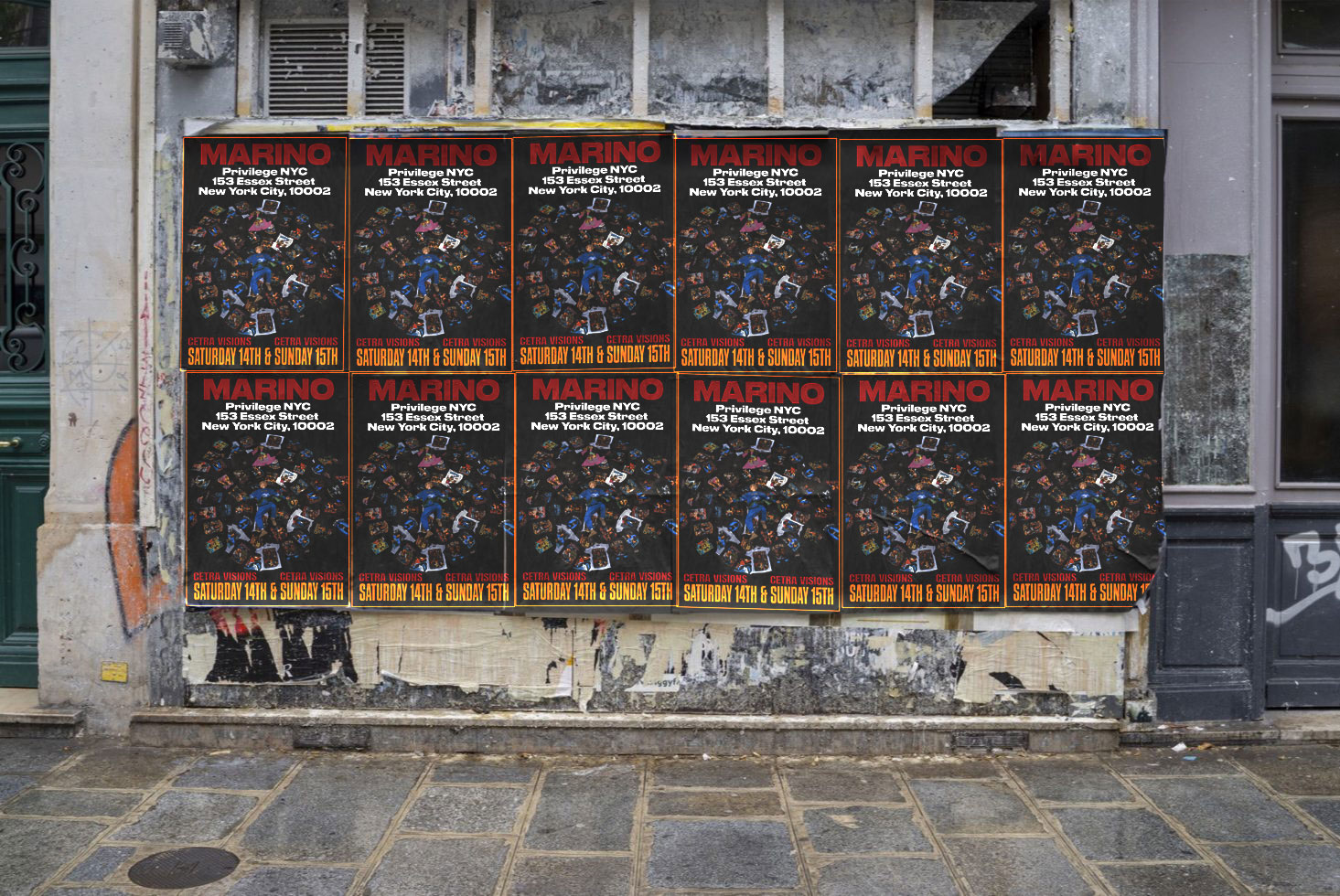 Wheatpaste street poster takeover for Marino at Privilege nightclub in New Jersey