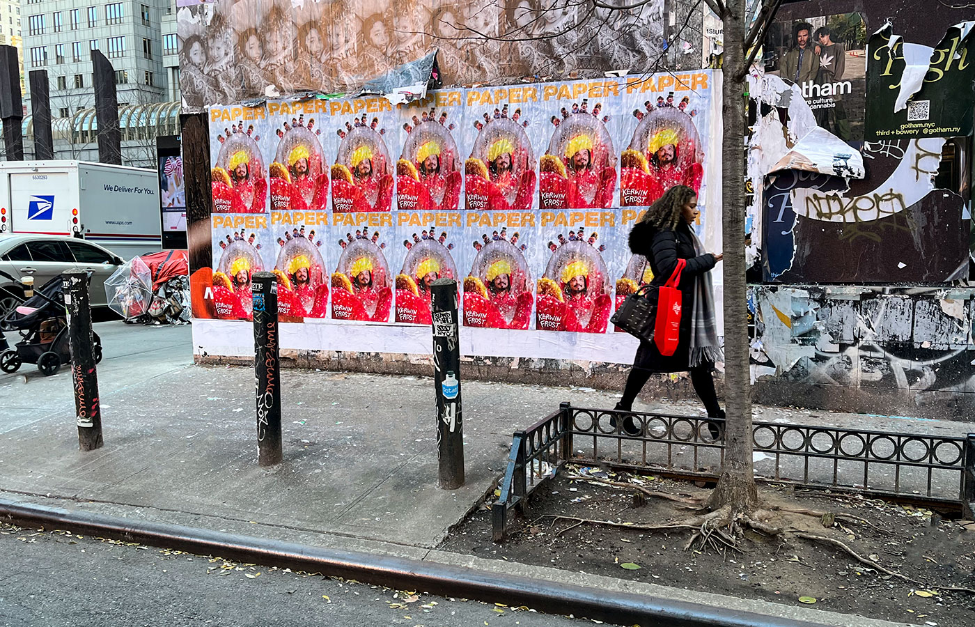 Wheatpaste street poster campaign for Kerwin Frost and PAPER magazine in New Jersey